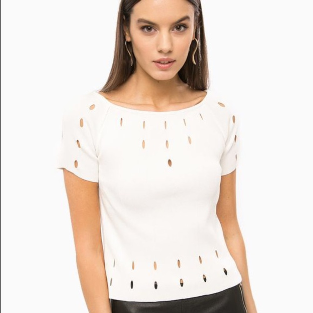 New Guess Marciano Sweater Knit Blouse White Spring Top M